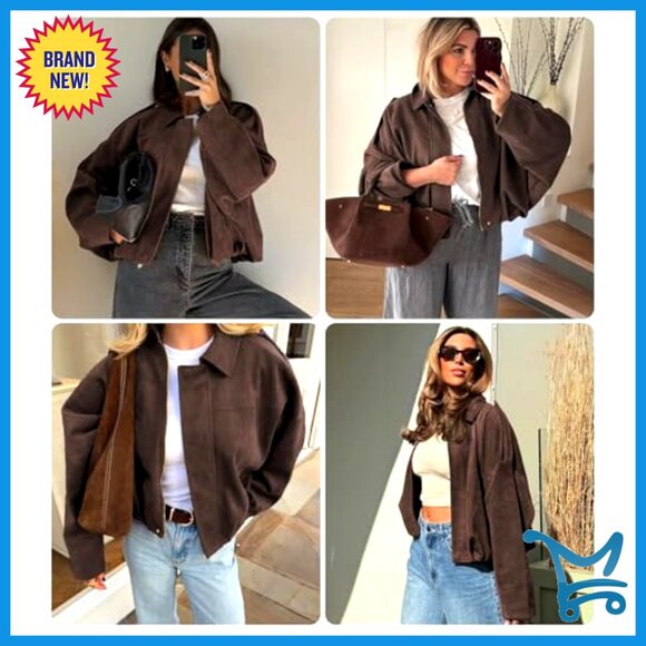 Faux Suede Cropped Jacket Open Front Vintage Chic Fall Winter Outerwear - Picture 6 of 7